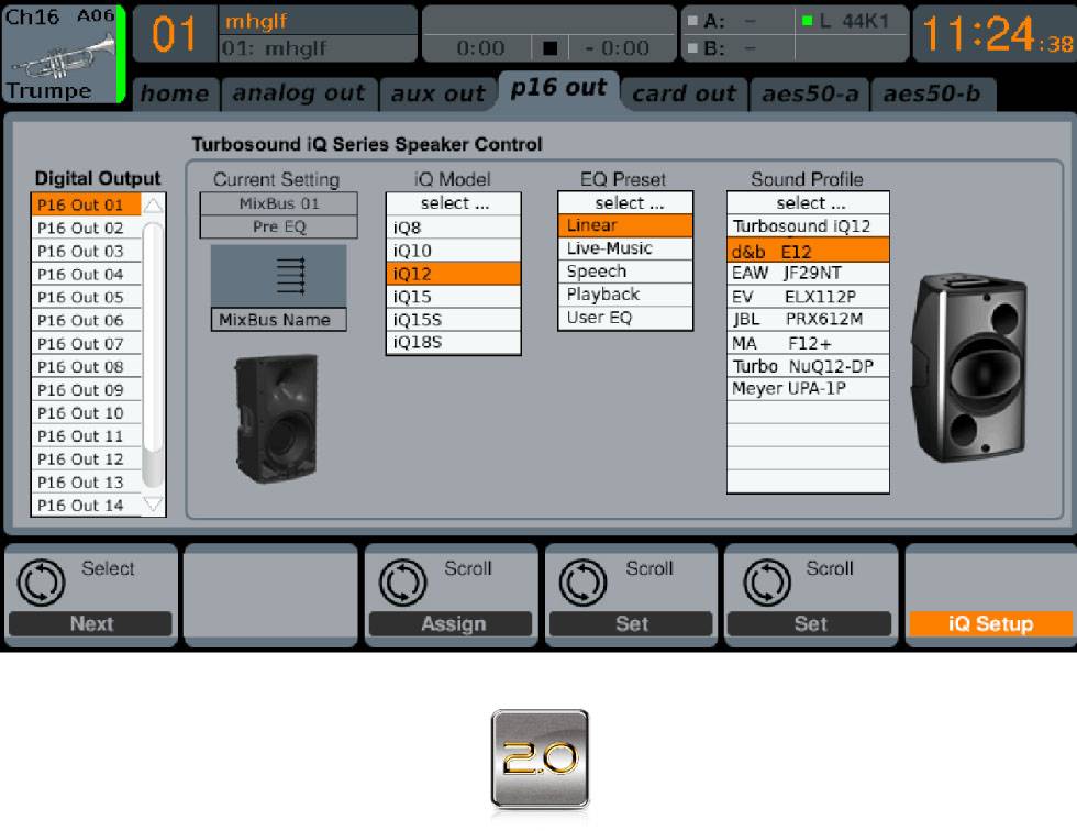 100 band real time analyzer(rta) for adjusting channel and Bus eq settings