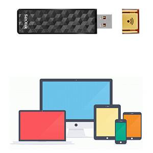 Connect with USB 2.0 port and wirelessly with tablet/phone